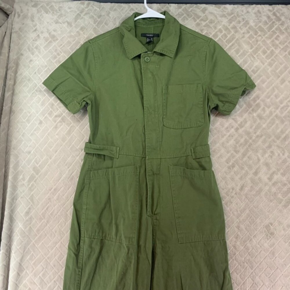 Forever 21 Jumpsuit Womens Medium Army Green Short Sleeve Wide Leg - Picture 2 of 14